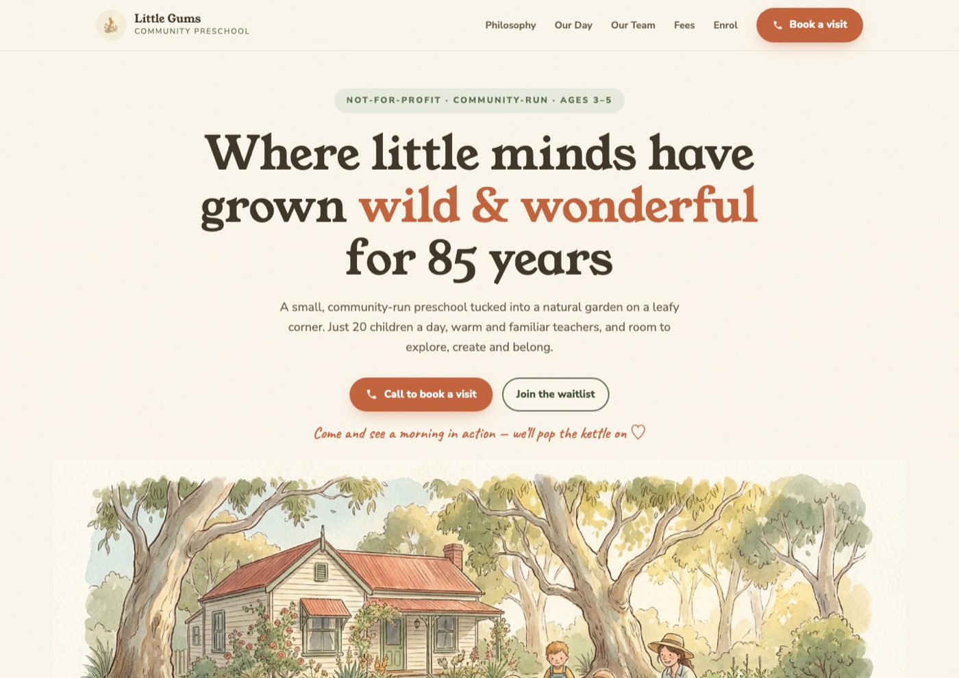 Example Kindled Web website for a community preschool